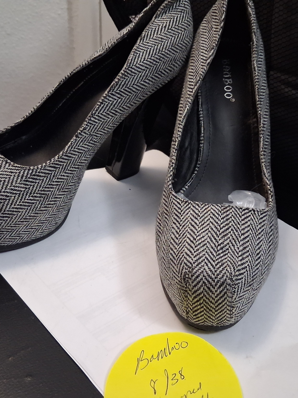 Bamboo Herringbone Platform Pumps - Black & White